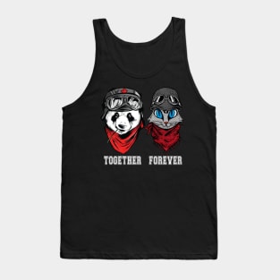 Cute Panda and cat couple in helmet and goggles with the words together forever. Tank Top